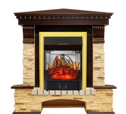 Каминокомплект Royal Flame Pierre Luxe сланец угловой с очагом Majestic FX M Brass