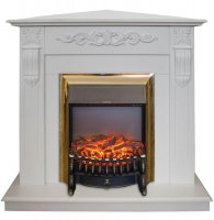 Каминокомплект RealFlame Dominica Corner STD/EUG WT с очагом Majestic Lux Brass S