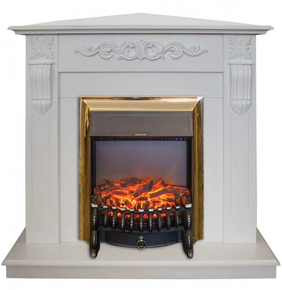 Каминокомплект RealFlame Dominica Corner STD/EUG WT с очагом Majestic Lux Brass S